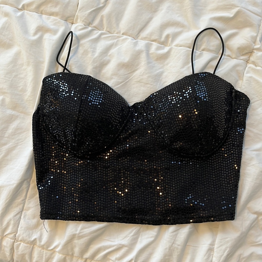 Windsor Black Sequin Spaghetti Strap Top